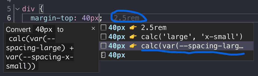 Auto completion for px/rem spacing system
